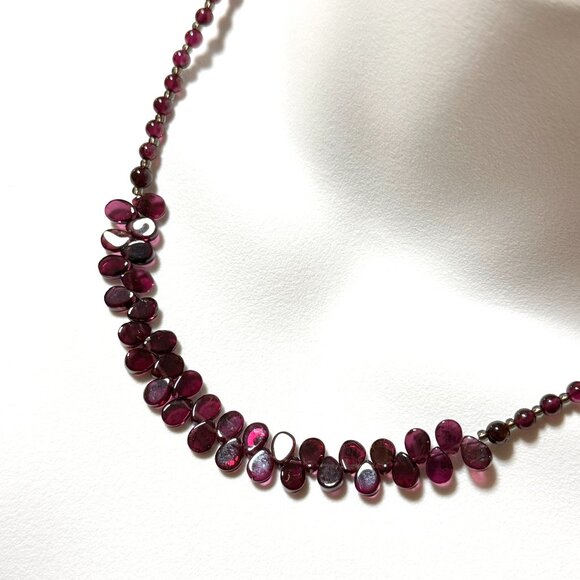 Burgundy Red Garnet Beaded Necklace, Natural Genuine Gemstone January Birthstone - Picture 1 of 11